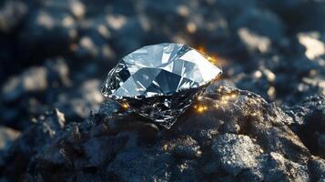 A diamond is sitting on top of a rock photo