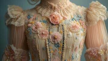 A close up of a dress with flowers photo