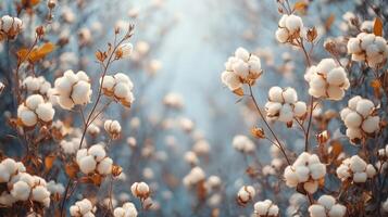 Cotton plants in a field with blue sky background photo