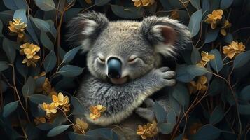 Koala bear in the bush, by the artist james mccormick photo