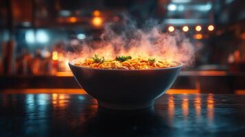 A glowing neon sign outline sketch of ramen photo
