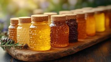 Close-up of different varieties of honey photo