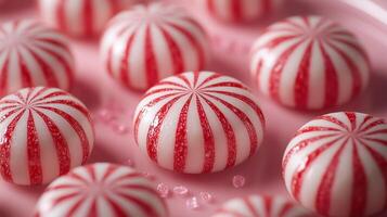 A plate of candy balls with red and white stripes photo