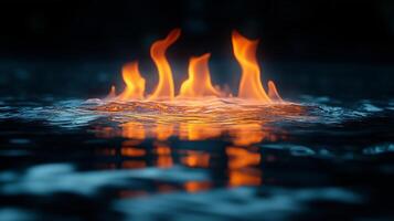 Flames dance above a dark backdrop photo