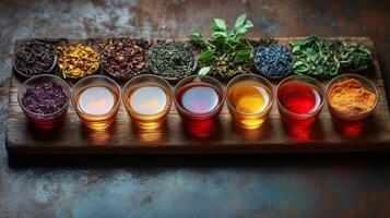 A tray of different types of tea photo