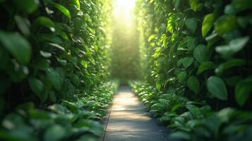 Indoor vertical farming with lush green plants photo