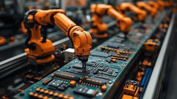 Robotic Arms Assemble Circuit Boards In Factory photo