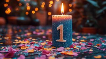 1st birthday candle with confetti photo