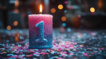 A candle with the number one on it photo