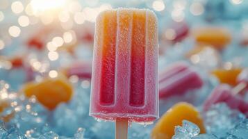 Popsicles on ice with colorful popsicles photo