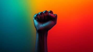 A hand with a fist raised up in the air photo