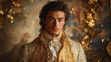 A man in a gold costume with a golden background photo