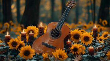 Sunflowers and guitar wallpaper photo