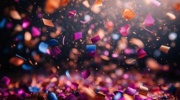 Confetti falling on a black background. photo