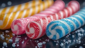 A close up of colorful candy sticks photo