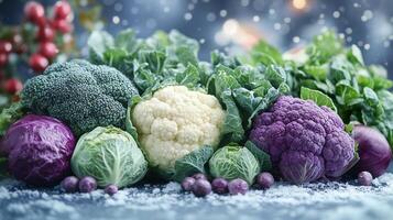 A group of different colored vegetables are sitting on a table photo