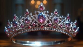 A tiara with pink and white stones photo