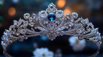 A tia with blue stones and diamonds photo