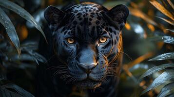 Black jaguar in jungle wallpaper photo