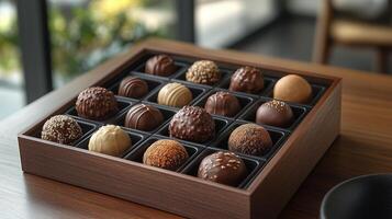 Luxury chocolate box with assorted gourmet truffles photo