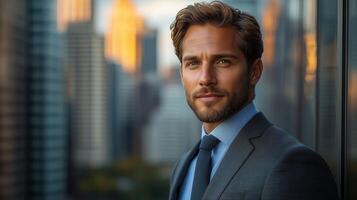 A man in a suit and tie looking at the camera photo