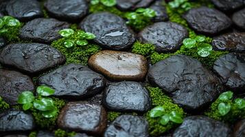 A close up of a moss covered rock photo