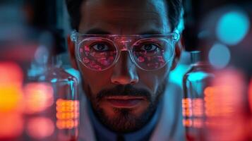 A man wearing glasses and a lab coat photo