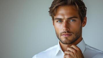 A man in a white shirt and tie photo