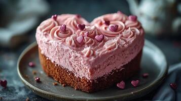 A Heart-Shaped Cake with Delicate Pink Frosting. photo