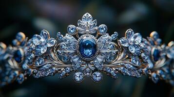 A crown with blue stones and diamonds photo