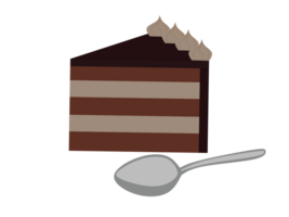 Slice of chocholate cake with spoon. Design illustration transparent background png