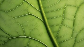 A macro shot of a vibrant green leaf, focusing on the intricate network of veins. photo