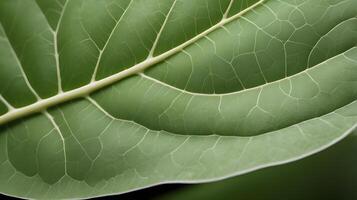 A detailed close-up of a fresh green leaf, showcasing the delicate vein patterns running through its surface. photo