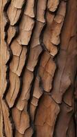 A macro study of aged tree bark, featuring deep grooves, cracks, and a variety of brown tones. photo