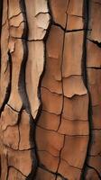 A close-up image of a tree trunks textured bark, highlighting its deep crevices and rich, natural hues. photo
