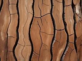 A crisp close-up of tree barks aged surface, focusing on its rough texture, deep fissures, and natural grain. photo