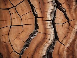 A nature-inspired macro shot of tree bark, displaying its deeply ridged structure and organic, earthy colors. photo