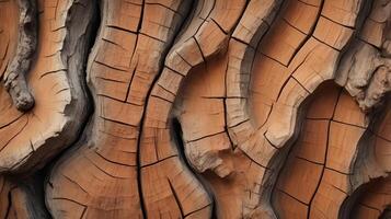 A zoomed-in shot of rugged tree bark, showcasing its intricate patterns, deep cracks, and earthy tones. photo