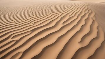 A high-resolution shot of wavy sand dunes, with intricate textures and soft, flowing shadows. photo