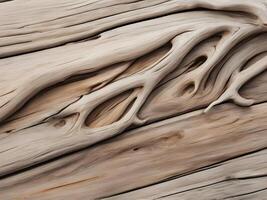A macro photograph of driftwood, faded by the sun, with highlighted grain lines and unique knots. photo
