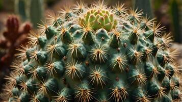 A close-up photograph of a cactus, showing the contrast between its prickly spines and the smooth, patterned flesh. photo
