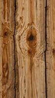 A sharp, close-up photograph of pine wood, focusing on the fine details of its grain and knots. photo