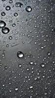 A close-up image of water droplets forming abstract, unpredictable designs on a surface. photo