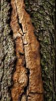 A textured macro shot of bark peeling off a tree, uncovering the intricate surface below. photo