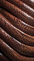 A sharp-focus photograph of snake scales overlapping, with glossy highlights creating a polished look. photo
