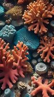 A high-definition macro image displaying the organic beauty and patterns of coral reefs. photo