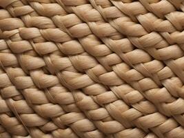 A zoomed-in view of tightly woven straw fibers, forming an elegant geometric pattern. photo
