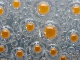 A macro capture of plastic wrap, showcasing the subtle texture of trapped air bubbles. photo