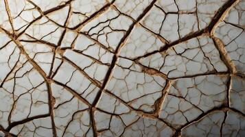 A detailed image of a ceramic surface with an intricate network of hairline fractures. photo