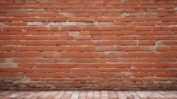 A sharp macro image of an old brickwork facade, displaying its rough and decayed appearance. photo